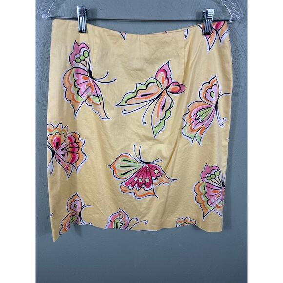 Talbots Skirt Women Size10 Yellow Animal Butterfly Print Stretch Pencil Summer - Picture 2 of 10